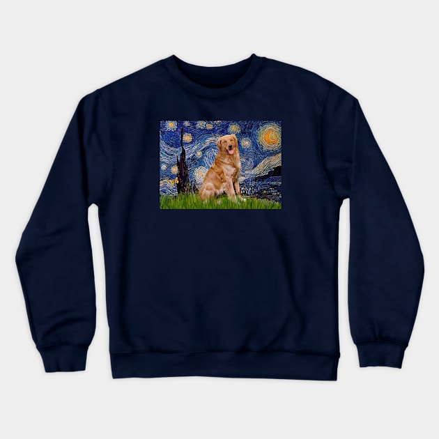 Starry Night Adapted to Include a Happy Golden Retriever Crewneck Sweatshirt by Dogs Galore and More